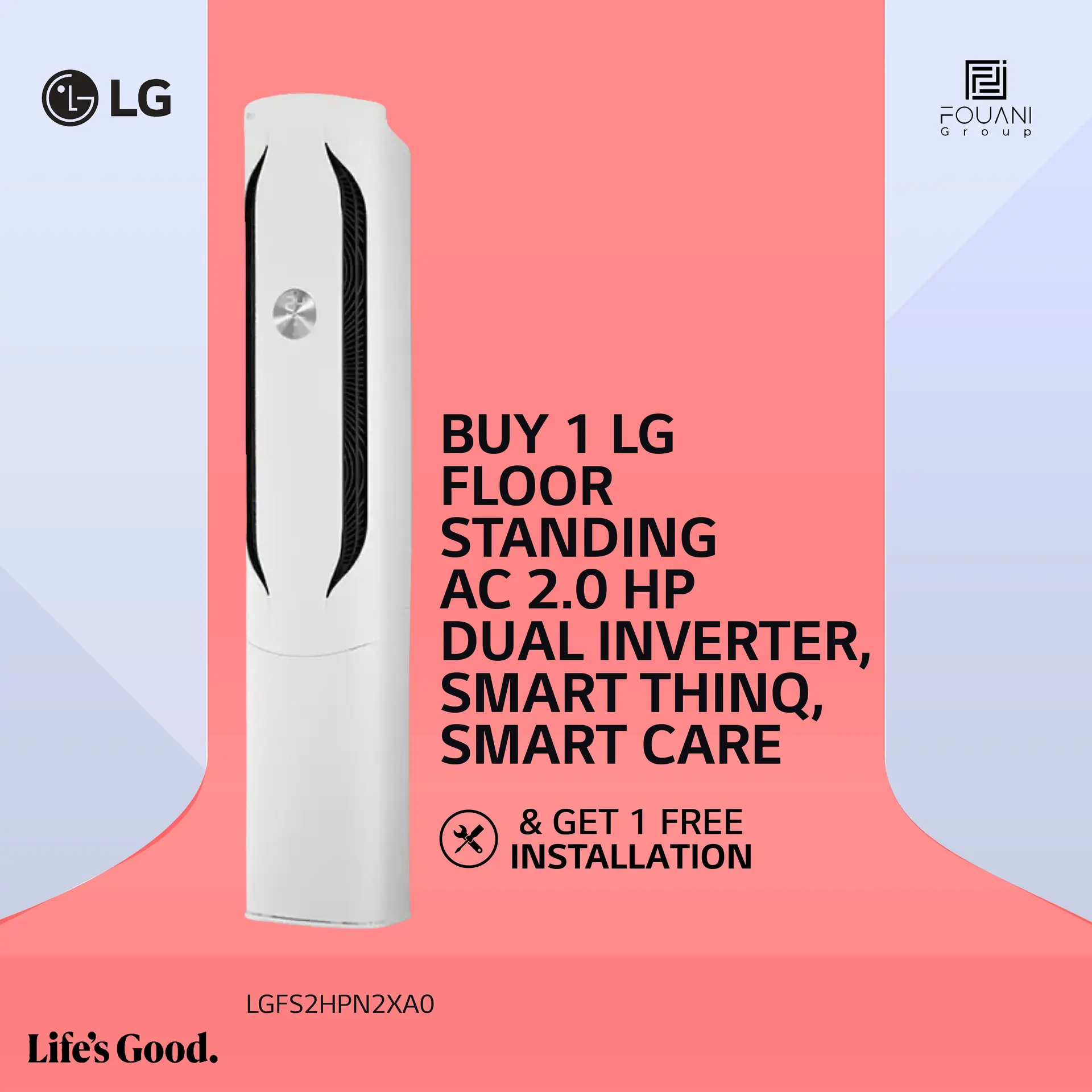 LG Floor Standing AC 2.0 HP Dual Inverter, Smart ThinQ, Smart Care